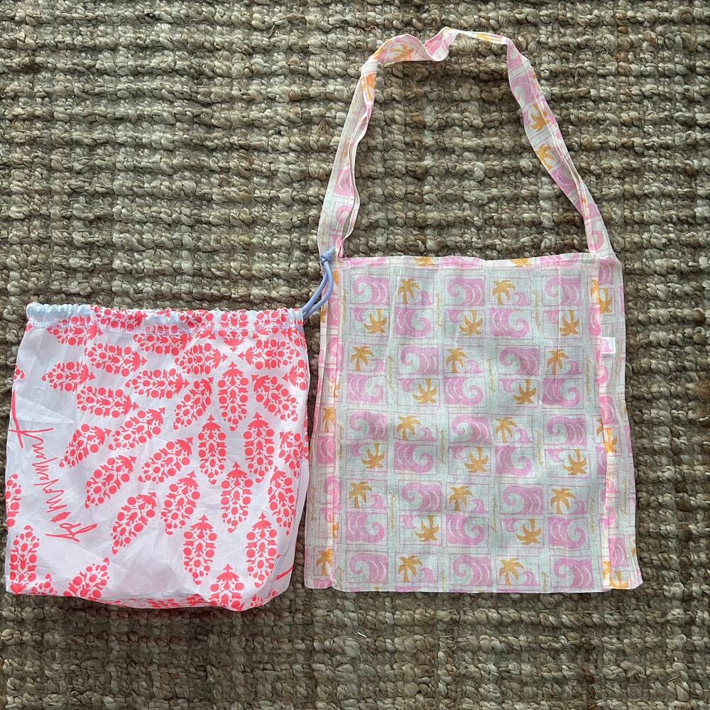 Free People FP Movement Tote Drawstring Bag Bundle 2 Palm Tree Floral New